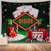 Casino TapestryPoker Chips Playing Cards Gambling Las Vegas Wall Hangings Tapestry for Bedroom Living Room Office Dorm Man Cave 74x94cm(29x37in) gray