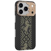 Juodas „Benks Magnetic Armor Air Knight“ kevlaro dėklas su metaliniu rėmeliu (C.K.FL.AP.GD.X072), skirtas iPhone 18 Pro / iPhone 17 Pro