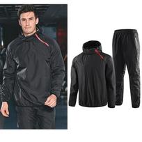 UETEEY Sauna Suit Gym Set Men Full Body Sweating Sportswear Boxing Running Training Fitness Weight Loss  Tracksuit M black