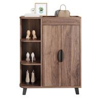 Narrow Shoe Cabinet, Double-Door, Shoe Rack with Open Compartments, Wood Look, Multi-Purpose Cabinet for Hallway, for Small Spaces, with Top Shelf 80 x 32 x 99 cm