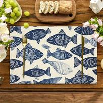4/6/8/10pcs simple blue fish shaped placemat waterproof daily gathering kitchen dining table decoration 4PCS