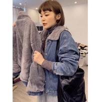 Women's Fall/Winter Fleece-Lined Denim Jacket: Korean-Style, Loose-Fitting, Slimming, Short-Sleeved Shearling-Lined Cotton Jacket S