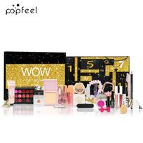 Popfeel WOW Advento Kalendorius Makiažo Dovanų Dėžutės Rinkinys 24 Dienos Pilnas Asortimentas Kosmetikos Lūpų Blizgesys Akių Šešėliai Tušas Grožio Įrankiai Šventinė Dovana Moterims Merginoms black