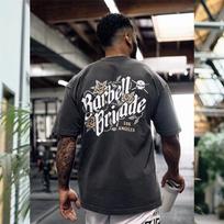 BARBELL BRIGADE Gym Fitness T-shirt Loose Oversize Cotton Men Short Sleeves Bodybuilding Sports Tee Summer Training Workout Tops M gray