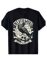 Edgar Allan Poe Nevermore Raven Graphic Tee, Soft & Breathable, Casual Crew Neck T-Shirt For unisex And Wounisex - Perfect For All SeasonsWW 4XL gray