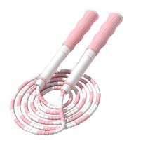 Kids Jump Rope Adjustable Length High Flexibility Anti Slip Handle Beaded Skipping Rope for Home School Exercise Pink white