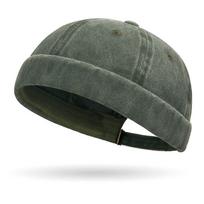 Vintage Wasic Cotton Docker Hat for Men Women, Retro Short Brim Beanie Cap with Adjustable Strap, Breathable Streetwear Headwear