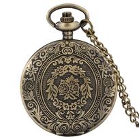 Vintage Carved Quartz Pocket Watch - Unisex Classic Pendant bronza