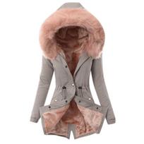 Women's Hooded Fleece Lined Coat Slim Fit Faux Fur Collar Zip Up Warm Winter Parka Jacket S