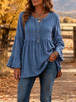 1116 new European and American long-sleeved crew neck shirt fringed splicing women's top XL mėlyna