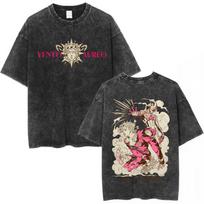 Retro Washed Anime 'JoJo's Bizarre Adventure' T-Shirt Giorno Giovanna Manga Pattern Men's Casual T-Shirt S black