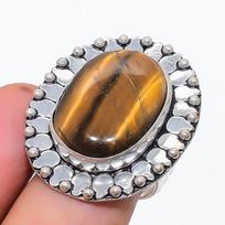 Tigro akies brangakmenio 925 svarų sterlingų sidabro žiedas Dydis 9 gray