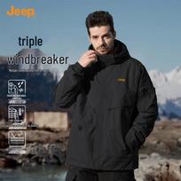 JEEP Men's 3-in-1 Windproof Waterproof Outdoor Jacket 4XL juoda
