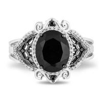 Luxury Female Big Oval Finger Ring Fashion Silver Color Engagement Rings For Women Vintage Black Stone Wedding Ring 6 black