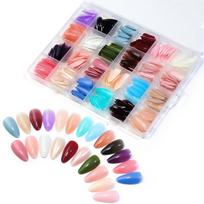 24 Color Medium Square Press on Nails Kits Colored Straight Fake Nails Full Cover Artificial Fingernails Manicure Decor black