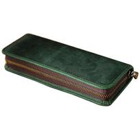 Vintage Leather Pencil for Case Lightweight Pen Bag Elastic Pen Slots Smooth Zipper for Student Women Men Birthday Favor tamsiai žalia spalva