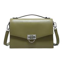 Michael Kors Hendrix Classic Solid Color Commuter Fashion Design Ring Buckle Flap Leather Shoulder Tote Bag Medium Women bags Green 30F0S1HM2L-OREGANO Basic Set (Bag+Dust Bag) gray