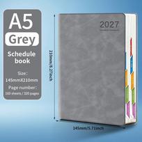 2027 Weekly Monthly Daily Planner PU Leather Notebook 320 Pages Time Management Journal for Home Office Schedule Planning A3 gray