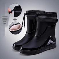 Men's Fleece-Lined Waterproof Rubber Rain Boots Non-Slip Warm Protective Footwear for Outdoor Activities Kitchen and Wet Environments 39