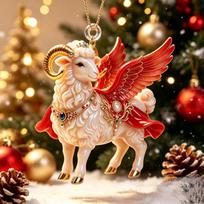 Scratch Resistant 2D Goat Acrylic Pendant 1Pc Flat Animal Hanging Ornament for Christmas Tree Home Decor A7 red