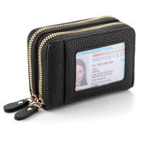 Hot Credit Card Holder Wallet RFID Blocking Small Wallet For Women Double Zipper Wallet With ID Window Gift For Women Coin Wallet Black įvairiaspalvis