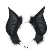 Fauxs Furry Cats Ear Headbands Animes Fauxs Furs Bat Ear Headbands Halloween Cosplays Costume Animal Furry Ears Hair Hoop 1 black