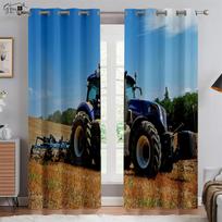 Tractor Three-Dimensional Print Draperies Bedroom Living Room Space Design Kitchen Window Draperies 100 % Polyester Fiber Drapes Home Ornament W50xH130(CM)x2PCS&Rod pocket white