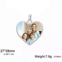 Lemegeton Personalized Print Photo Heart Necklace Custom Single Double Sided Pendant Stainless Steel Jewelry Engraved Name Gifts Link Chain 45cm white