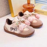Girls Bow Embroidery Tulip Decor Hook Loop Casual Soft Sole Sneakers 23 rožinė