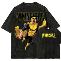 Invincible Anime Lover Washed T-shirt Year Round Clothing Personality Clothes Plus Size Unisex New Model Couples High Quality S black