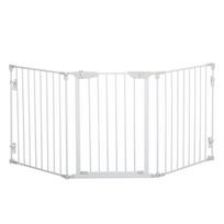 Pet Safety Gate, 3 Panels Playpen Fireplace, Foldable Metal Fence, Stair Barrier, Room Divider, Fire Guard w/ Automatic Closing Door, White 180 x 3 x 74.5 cm balta