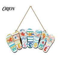 Handmade Wooden Tag Hello Summer Door Sign, Beach Theme Hanger, Flower Vacation House Decoration Flip Flops Welcome Hanging Sign for Home Office A