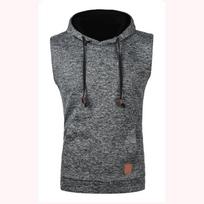 Men Slim Fit Pullover Hooded Thin Fleece Knitted Vest With Pockets S
