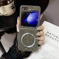 Magnetinis blizgantis deimantinis TPU minkšto krašto telefono dėklas Samsung Galaxy Z Flip 7 6 5 4 3 Flip7 Flip6 telefonams, apsauginis dėklas su odos pojūčiu Galaxy Z Flip3 5G gray