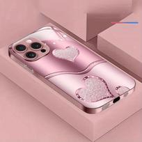 Mielas meilės širdelių raštas, rožinis metalinis dažytas stiklas, kietas telefono dėklas, skirtas iPhone 17 Air 17 16 15 14 13 12 11 Pro Max Plus 16E, dangtelis iPhone 13 Pro white