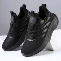 Unisex Visos Juodos Bėgimo Avalynės Kvėpuojantis Megztas Užrišamas Lengvas Sportinis Kedas 35