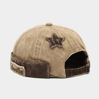 New Retro Washed Color Docker Cap Without Visor Star Splicing Brimless Caps Letter Adjustable Beanie Hat Vintage Style Hip Hop adjustable beige