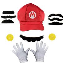 Super Mario Bros kepurės ir pirštinių rinkinys iš drobės medžiagos Cosplay ir kolekcionieriams raudona