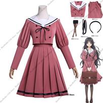 Anime School Girl Cosplay Costume Full Set With Wig, Pink Sailor Collar Uniform Dress for Halloween Comic‑Con XXL pink