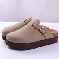 Fashion Shevalues Platform Clogs Sandals For Women Summer Thick Heels Leather Mules Slippers Female Cork Footbed Fashion Beach Sandals 36 abrikosas