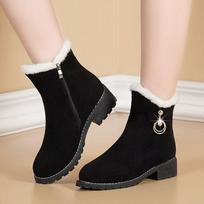 Fall Winter Women's Winter Boots Fur Lined Side Zip Snow Boot Anti Slip Low Heel Ankle Boot 40EU/CN41 chaki