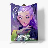 Printed Demon Hunter Blanket Hot Anime Kpop Huntrix Design Warm Flannel Bedspread Sofa Bed Nap Throw Birthday Gifts 75x90cm gray