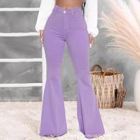 Purple Frayed Wide-Leg Stretchy Jeans L/8-10 violetinė