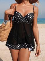 European and American new split swimsuit retro suspender polka dot printing two-piece swimsuit summer mesh beachwear S