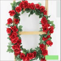 Lush 2.4m Artificial Silk Rose Flower Ivy Vine Garland For Wedding And Party Decor Red