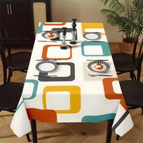 VIKAMA Geometric Tablecloth Colorful Checkered Easy-Clean Placemats American Minimalist Style Restaurant Cafe Table Decor 54*72inch(137cm*183cm） white