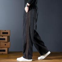High-end American retro jeans men's autumn and winter new loose straight pants trendy brand side striped men's casual pants m [recommended 50-60kg ]