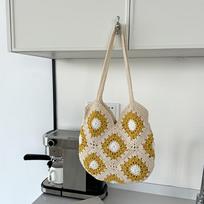 Unikalus dizainas Universalus verpalų krepšys Madingas močiutės kvadratėlių pintas krepšys, Moteriška peties rankinė, Crossbody rankinė, Paplūdimio krepšys, Pageidaujamas krepšio stilius, Laikymo krepšys. gray