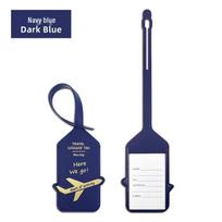 Dual-Sided Thick PVC Leather Luggage Tag with Airplane Design and Boarding Pass Slot. tamsiai mėlyna spalva