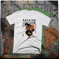 Samurai warrior t-shirt Japanese Kanji samurai with katana in Bushido Code tee M gray